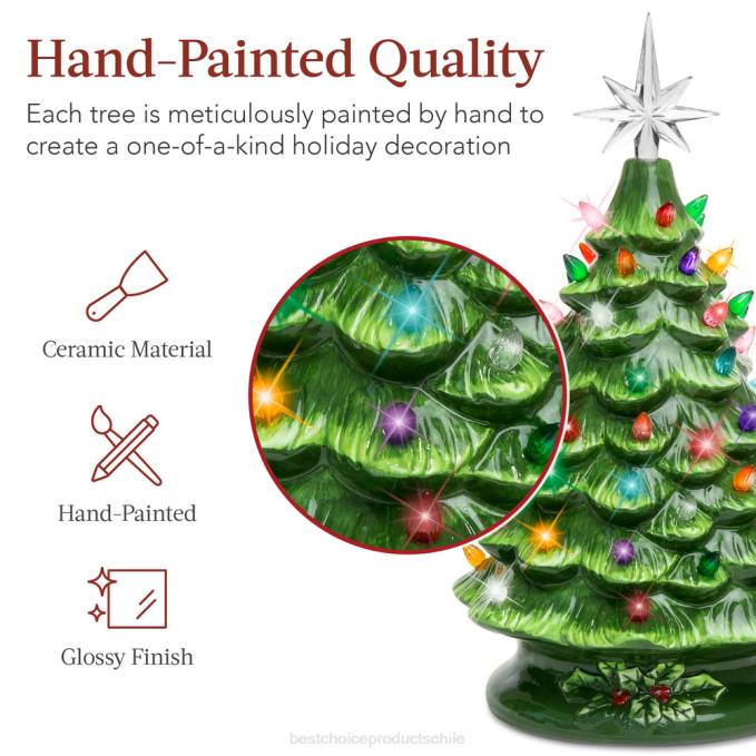 estacional Best Choice Products Árbol de Navidad de mesa de cerámica preiluminado con luces - 15 pulgadas verde con luces multicolores08BN216
