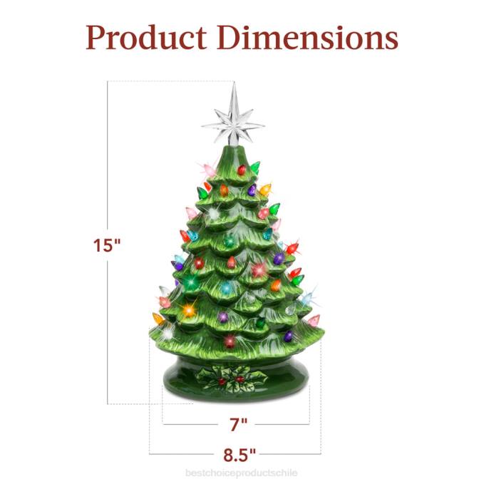 estacional Best Choice Products Árbol de Navidad de mesa de cerámica preiluminado con luces - 15 pulgadas verde con luces multicolores08BN216