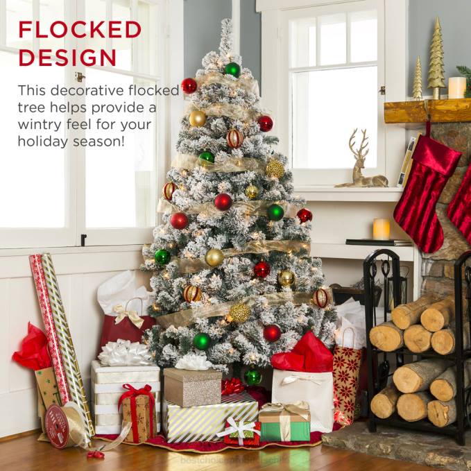 estacional Best Choice Products Árbol de Navidad de pino artificial con nieve preiluminada luces blancas cálidas08BN5