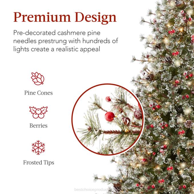 estacional Best Choice Products Árbol de Navidad de pino de cachemira artificial semi-iluminado y preiluminado soporte metálico08BN42