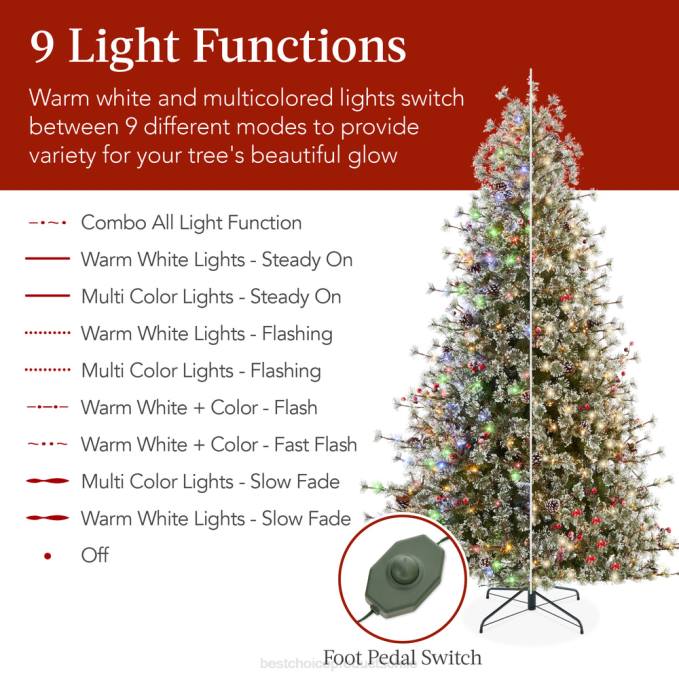estacional Best Choice Products Árbol de Navidad de pino de cachemira artificial semi-iluminado y preiluminado soporte metálico08BN44