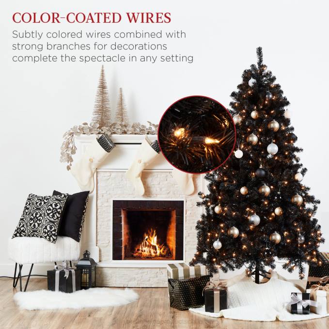 estacional Best Choice Products Árbol de Navidad negro artificial preiluminado con luces incandescentes. soporte metálico08BN110