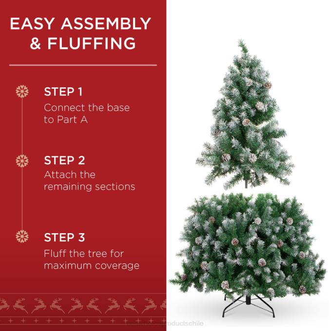 estacional Best Choice Products Árbol de Navidad preiluminado y decorado con puntas flocadas y piñas. belleza08BN72