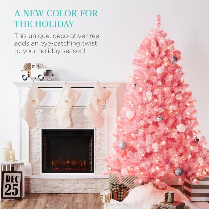 estacional Best Choice Products Árbol de Navidad rosa artificial preiluminado con luces incandescentes soporte metálico08BN174