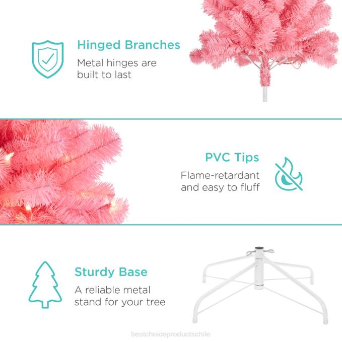 estacional Best Choice Products Árbol de Navidad rosa artificial preiluminado con luces incandescentes soporte metálico08BN174
