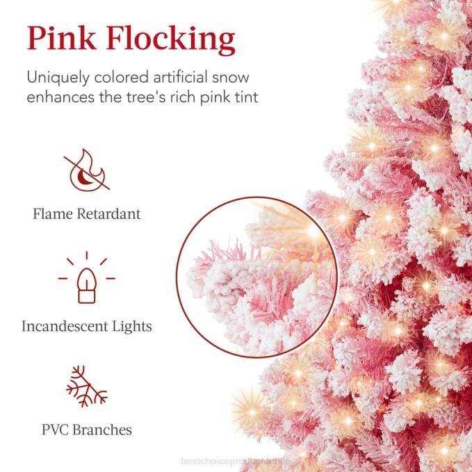 estacional Best Choice Products Árbol de Navidad rosa preiluminado con decoración navideña completa y base de metal. belleza08BN181