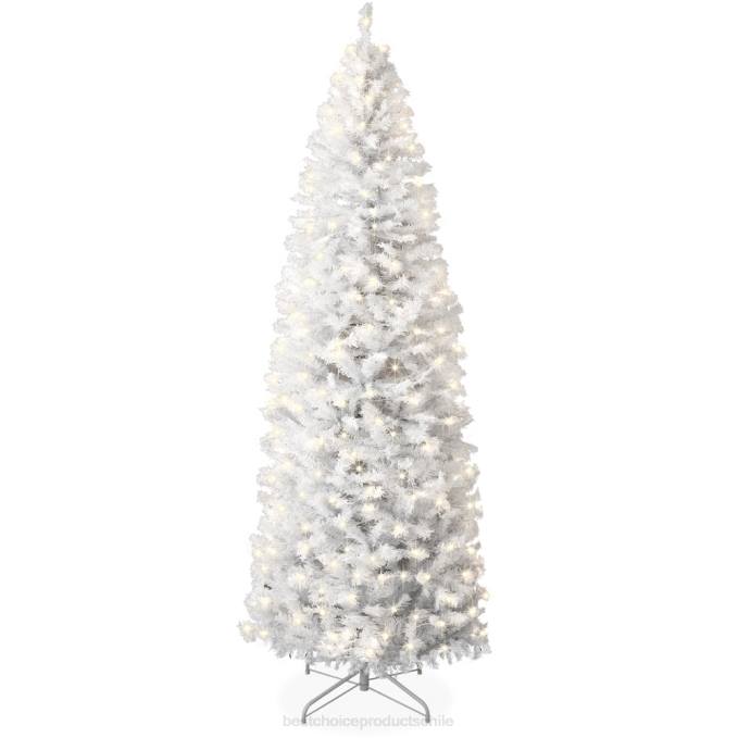 estacional Best Choice Products Árbol de Navidad tipo lápiz blanco preiluminado con base de metal, luces incandescentes belleza08BN256