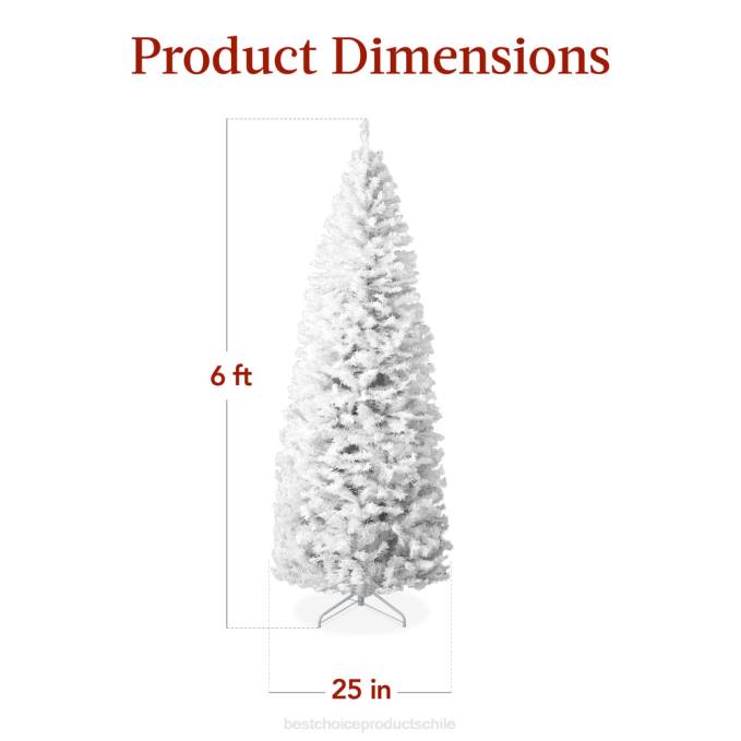 estacional Best Choice Products Árbol de Navidad tipo lápiz blanco preiluminado con base de metal, luces incandescentes belleza08BN256