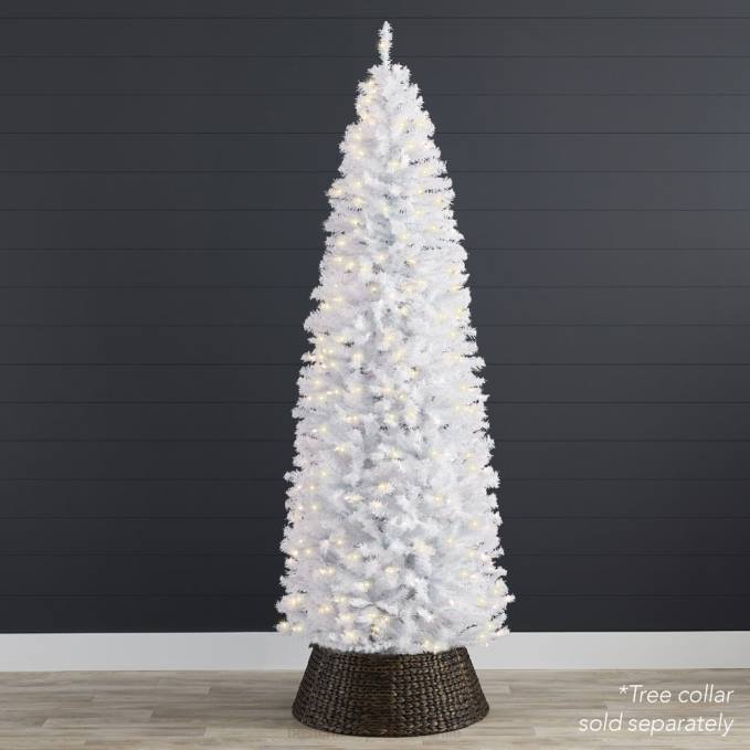 estacional Best Choice Products Árbol de Navidad tipo lápiz blanco preiluminado con base de metal, luces incandescentes belleza08BN259