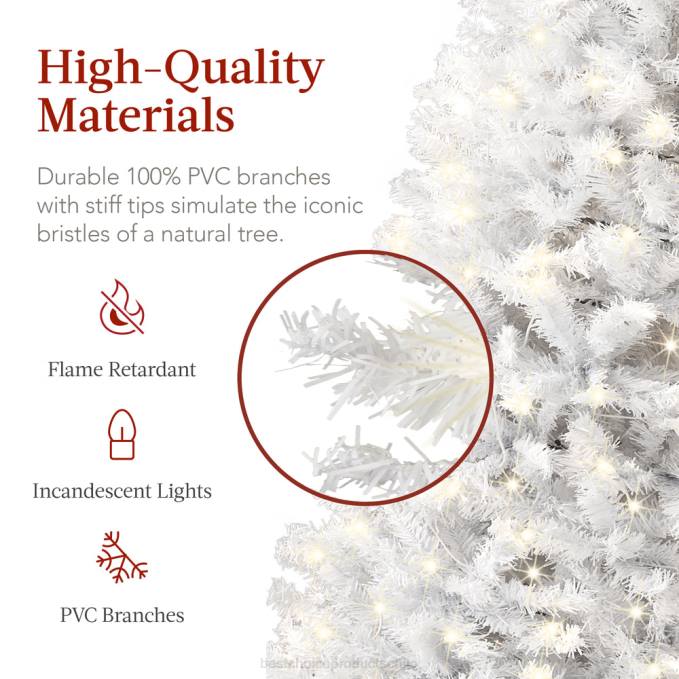 estacional Best Choice Products Árbol de Navidad tipo lápiz blanco preiluminado con base de metal, luces incandescentes belleza08BN259