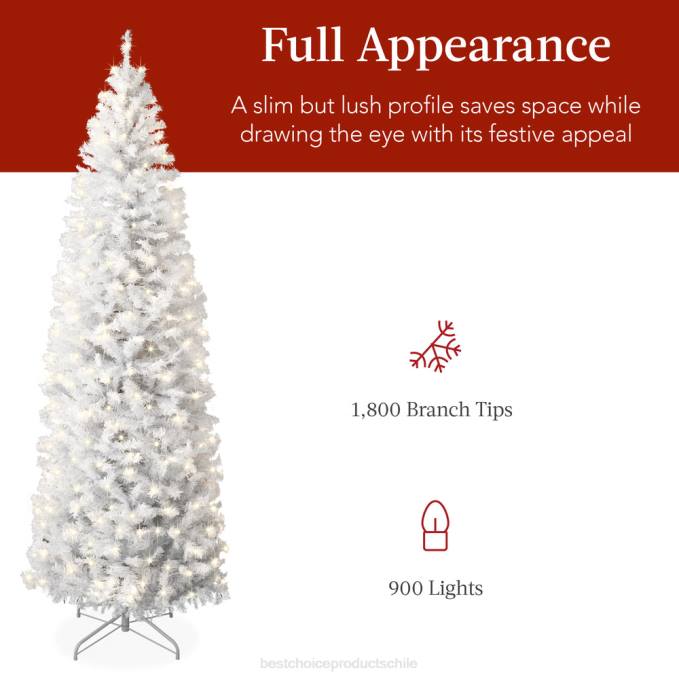 estacional Best Choice Products Árbol de Navidad tipo lápiz blanco preiluminado con base de metal, luces incandescentes belleza08BN259