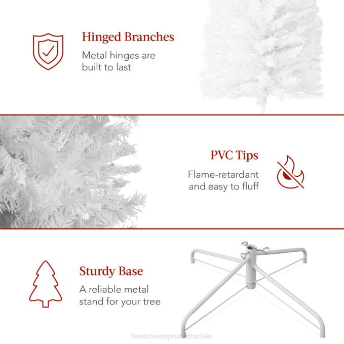 estacional Best Choice Products Árbol de Navidad tipo lápiz blanco preiluminado con base de metal, luces incandescentes belleza08BN259