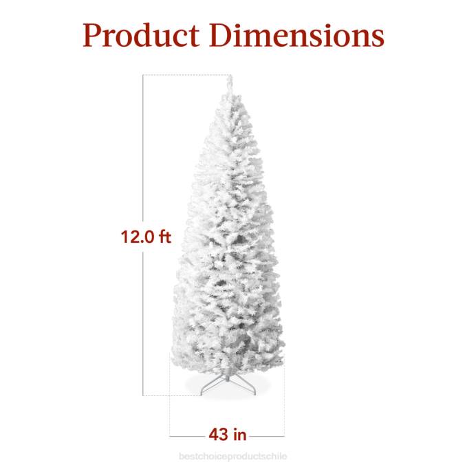 estacional Best Choice Products Árbol de Navidad tipo lápiz blanco preiluminado con base de metal, luces incandescentes belleza08BN259