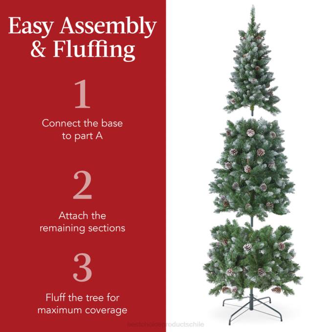 estacional Best Choice Products Árbol de Navidad tipo lápiz preiluminado parcialmente flocado con piñas soporte metálico08BN152