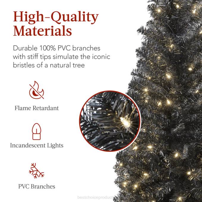 estacional Best Choice Products Árbol navideño de lápiz artificial negro preiluminado belleza08BN161