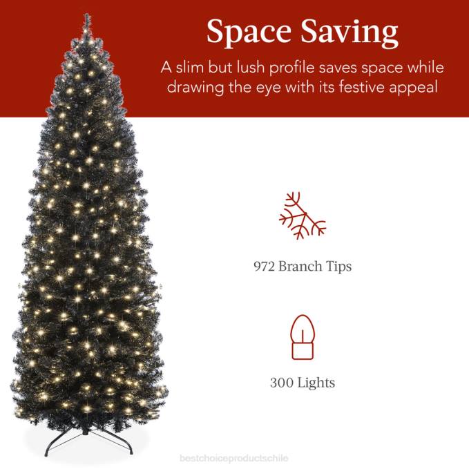 estacional Best Choice Products Árbol navideño de lápiz artificial negro preiluminado belleza08BN161