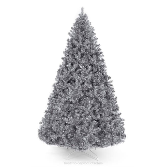 estacional Best Choice Products Árbol de Navidad de oropel artificial plateado con soporte plegable belleza08BN176