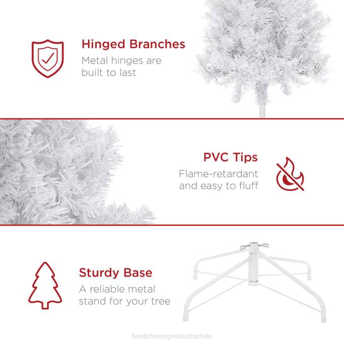 estacional Best Choice Products Árbol de Navidad de pino artificial blanco premium con puntas, base de metal plegable belleza08BN200