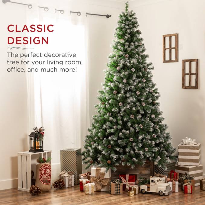 estacional Best Choice Products árbol de Navidad predecorado con piñas y puntas de ramas flocadas belleza08BN105
