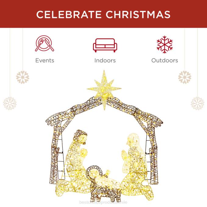 estacional Best Choice Products Belén navideño iluminado decoración exterior con luces LED marrón08BN20