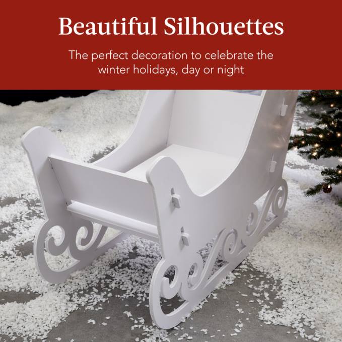 estacional Best Choice Products Conjunto de silueta de ciervo y trineo de 3 piezas para decoración de jardín navideño con estacas blanco08BN231