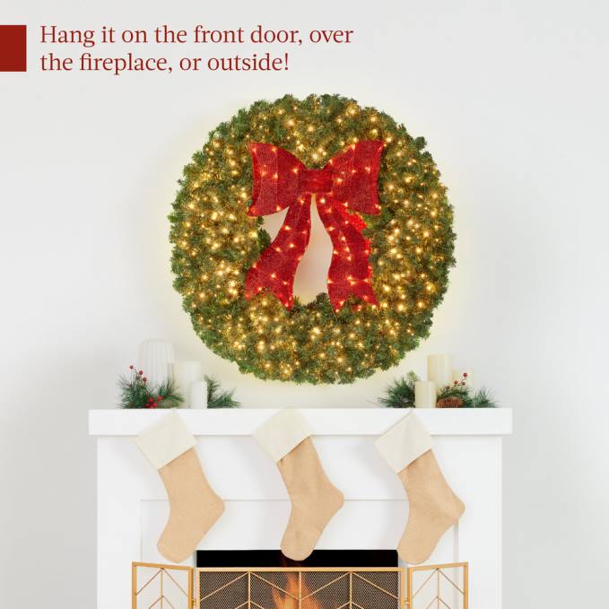 estacional Best Choice Products Corona navideña de abeto artificial preiluminada con lazo rojo, luces LED belleza08BN97