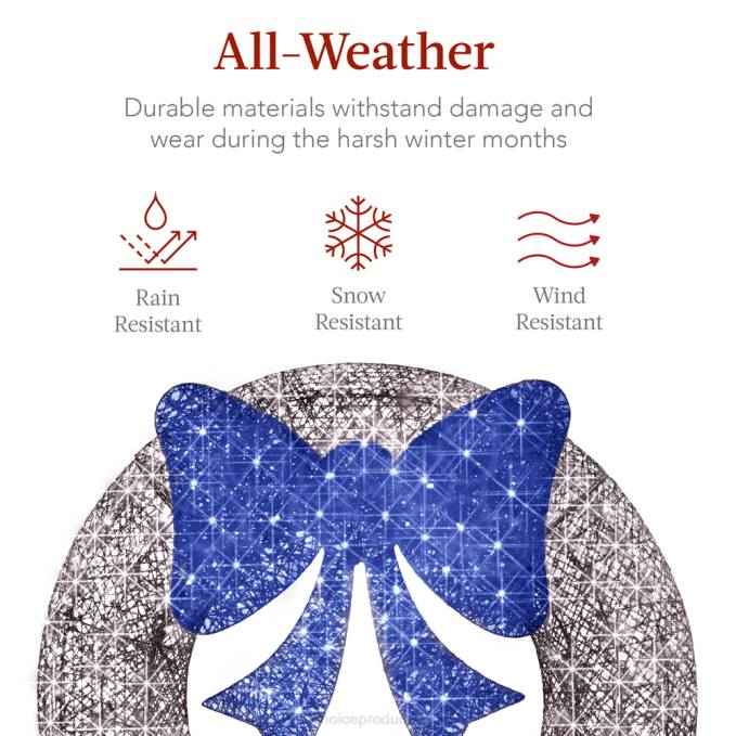 estacional Best Choice Products Corona navideña preiluminada para exteriores, decoración navideña de metal LED con lazo azul plateado08BN129