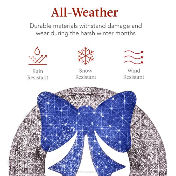 estacional Best Choice Products Corona navideña preiluminada para exteriores, decoración navideña de metal LED con lazo azul plateado08BN213