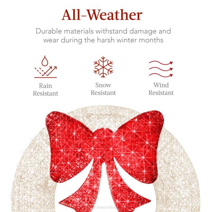 estacional Best Choice Products Corona navideña preiluminada para exteriores, decoración navideña de metal LED con lazo blanco rojo08BN130