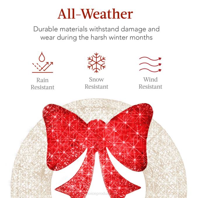 estacional Best Choice Products Corona navideña preiluminada para exteriores, decoración navideña de metal LED con lazo blanco rojo08BN212
