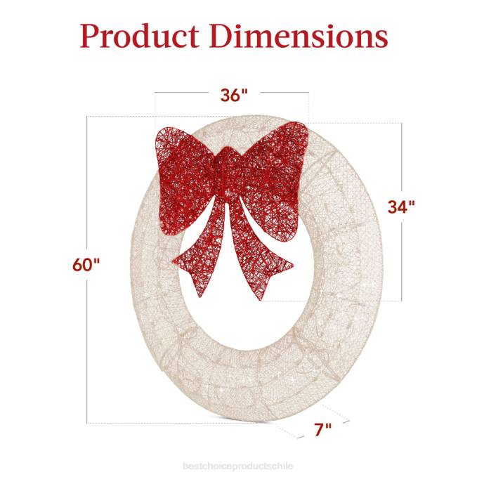 estacional Best Choice Products Corona navideña preiluminada para exteriores, decoración navideña de metal LED con lazo blanco rojo08BN212