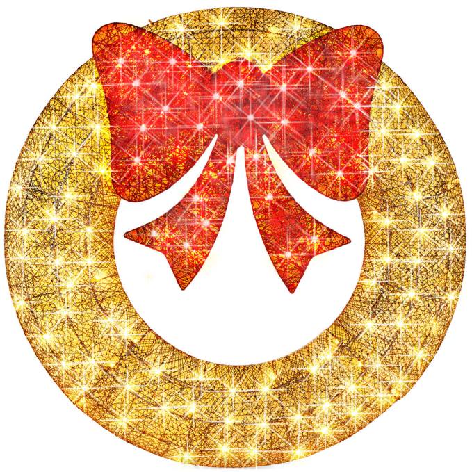 estacional Best Choice Products Corona navideña preiluminada para exteriores, decoración navideña de metal LED con lazo oro/rojo08BN210