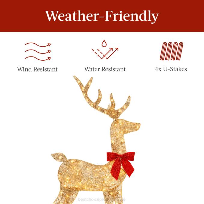 estacional Best Choice Products Decoración al aire libre iluminada en 2D con forma de dólar navideño con 105 luces LED oro08BN145