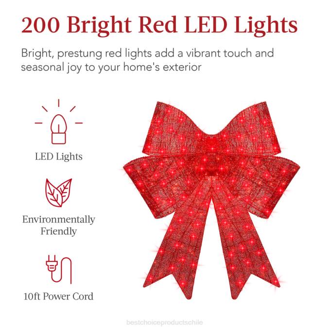 estacional Best Choice Products Decoración de lazo navideño grande preiluminada, decoración navideña con 8 funciones rojo08BN40
