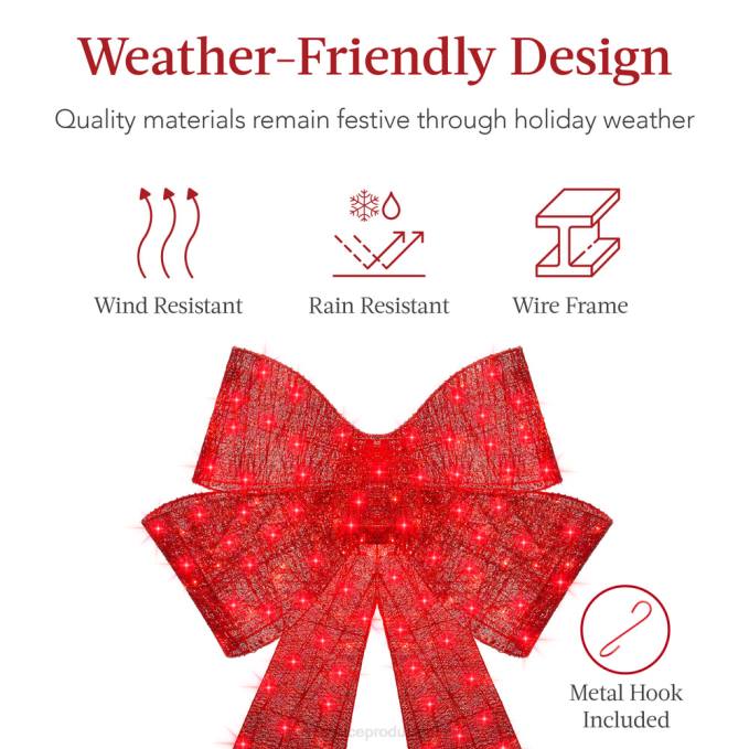 estacional Best Choice Products Decoración de lazo navideño grande preiluminada, decoración navideña con 8 funciones rojo08BN40