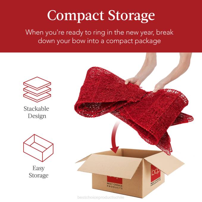 estacional Best Choice Products Decoración de lazo navideño grande preiluminada, decoración navideña con 8 funciones rojo08BN40