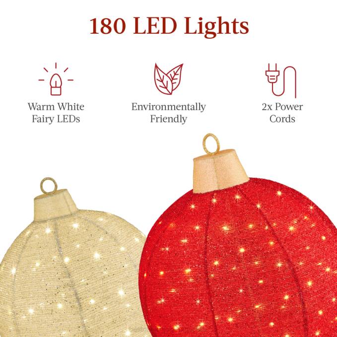 estacional Best Choice Products Decoración emergente iluminada de adornos navideños de 2 piezas con 180 luces LED y soporte oro rojo08BN265