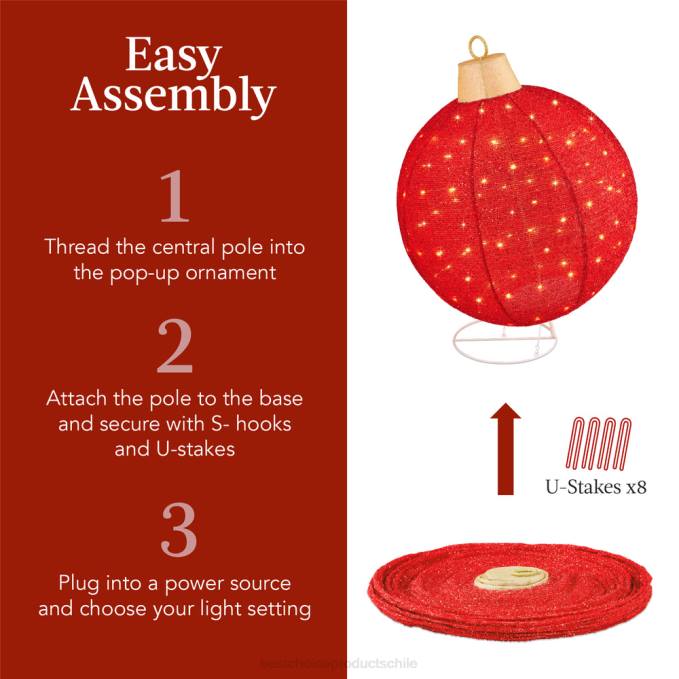 estacional Best Choice Products Decoración emergente iluminada de adornos navideños de 2 piezas con 180 luces LED y soporte oro rojo08BN265