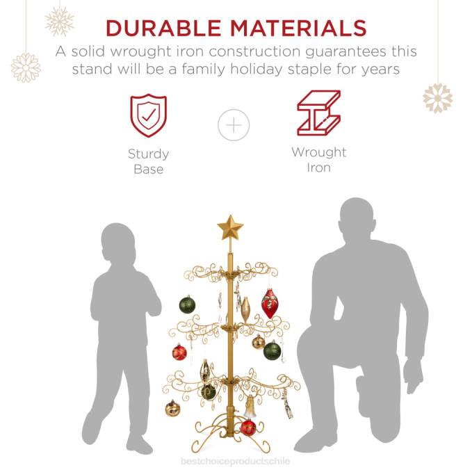 estacional Best Choice Products Expositor de adorno para árbol de Navidad de hierro forjado con fácil montaje oro08BN141