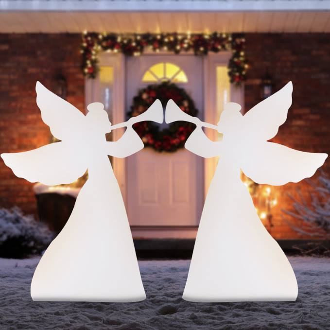 estacional Best Choice Products Juego de 2 adornos de jardín con forma de ángel navideño con PVC resistente a la intemperie blanco08BN31
