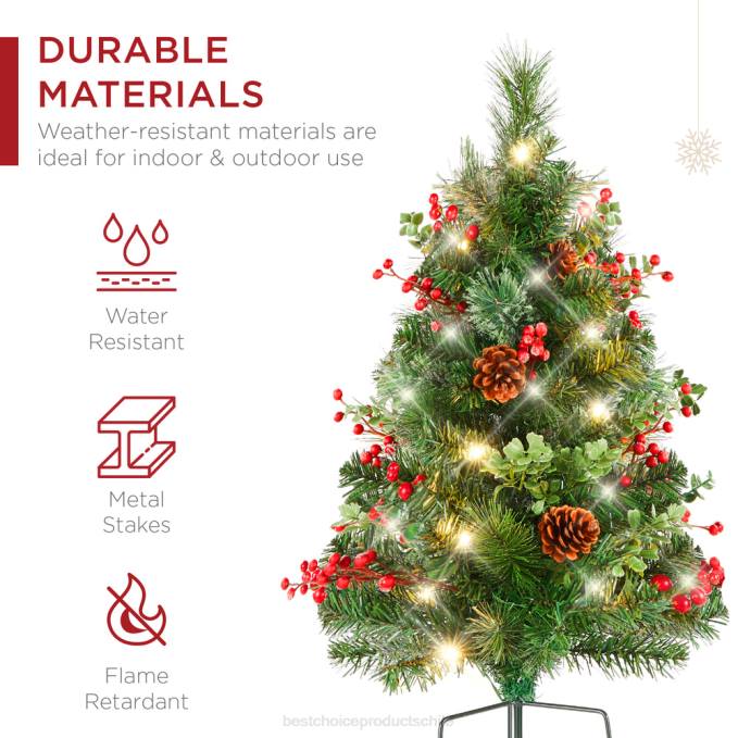 estacional Best Choice Products Juego de 2 árboles de Navidad preiluminados con piñas y temporizador. verde08BN37