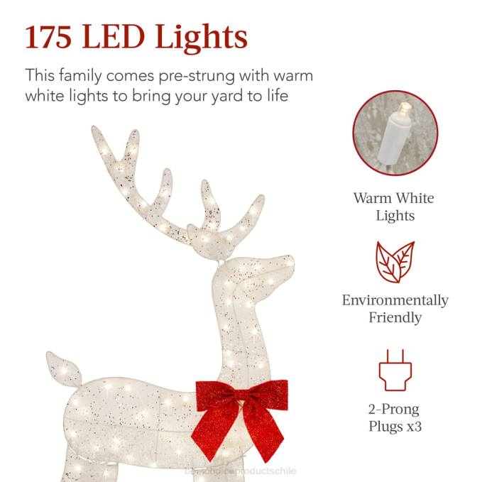 estacional Best Choice Products Juego de ciervos navideños 2d iluminados de 3 piezas para decoración exterior con 175 luces LED blanco08BN237