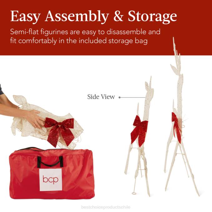 estacional Best Choice Products Juego de ciervos navideños 2d iluminados de 3 piezas para decoración exterior con 175 luces LED blanco08BN237