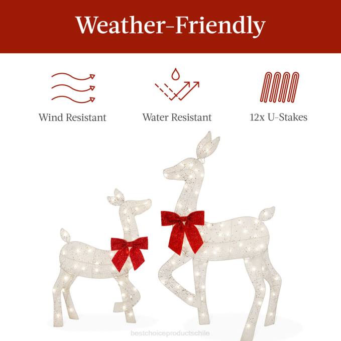 estacional Best Choice Products Juego de ciervos navideños 2d iluminados de 3 piezas para decoración exterior con 175 luces LED blanco08BN237