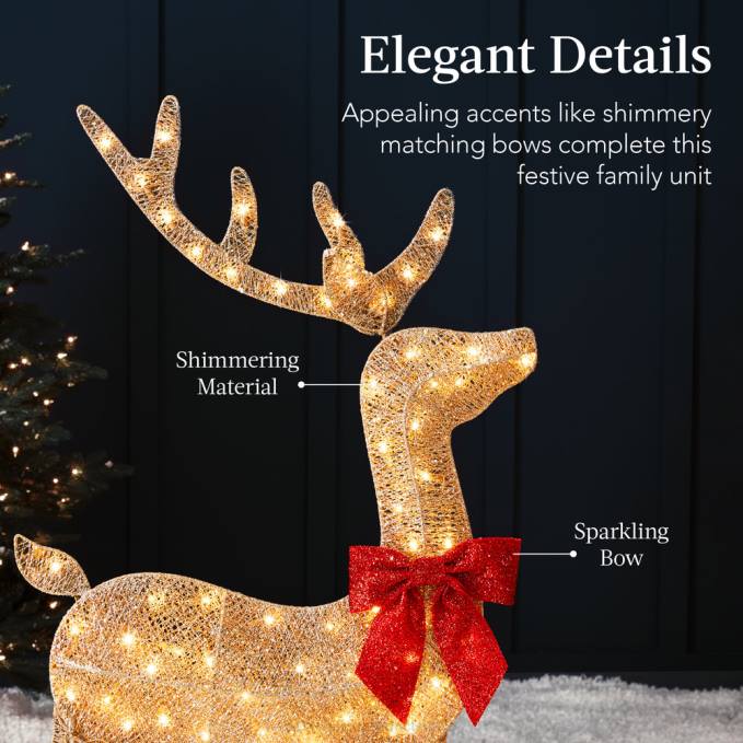 estacional Best Choice Products Juego de ciervos navideños 2d iluminados de 3 piezas para decoración exterior con 175 luces LED oro08BN236