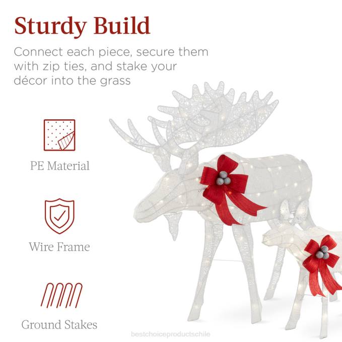 estacional Best Choice Products Juego de decoración navideña para exteriores con iluminación familiar de alces de 2 piezas con luces LED blanco08BN71