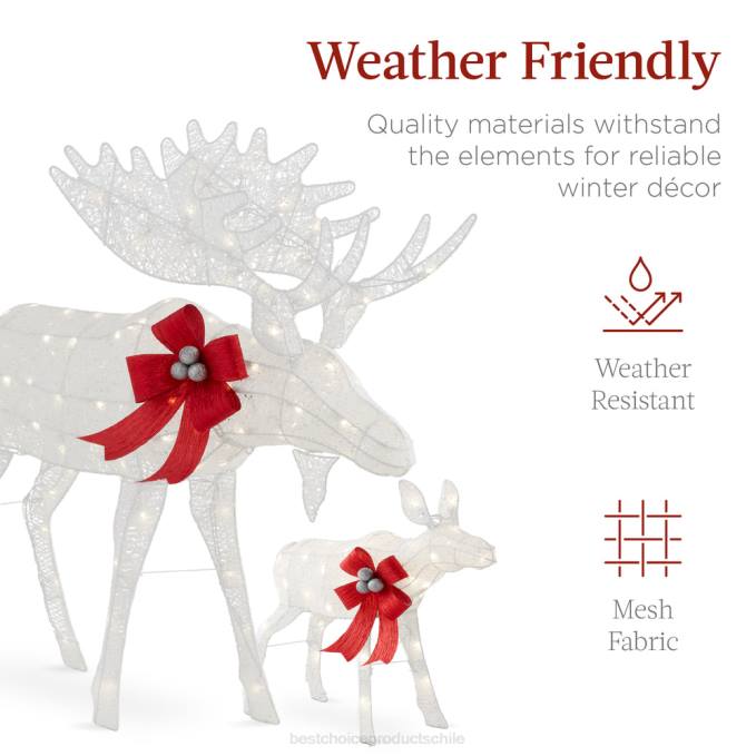 estacional Best Choice Products Juego de decoración navideña para exteriores con iluminación familiar de alces de 2 piezas con luces LED blanco08BN71