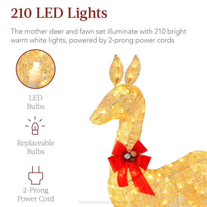 estacional Best Choice Products Juego de decoración para exteriores con familia de ciervos navideños iluminados de 2 piezas con luces LED oro08BN171