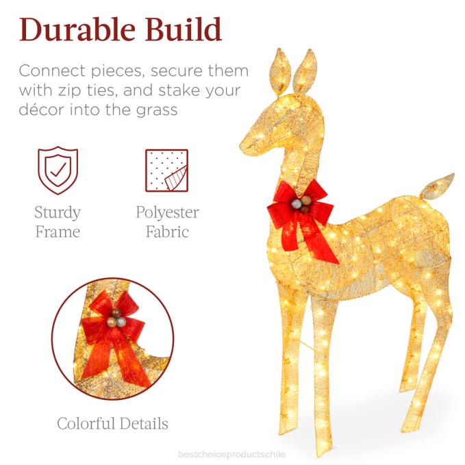 estacional Best Choice Products Juego de decoración para exteriores con familia de ciervos navideños iluminados de 2 piezas con luces LED oro08BN171