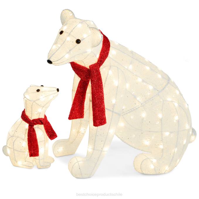estacional Best Choice Products Juego de decoración para exteriores de familia de osos polares iluminados de 2 piezas con luces LED rojo blanco08BN98